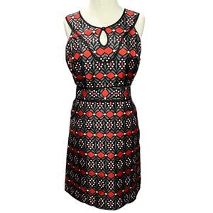 Milly Sheath Dress 2 Black Gray Red Silk Geometric Sleeveless Modern Chic Party